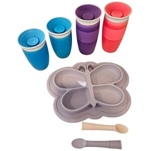 Kushies Silicone Plate With Spoons And Munchkins 360 Cups